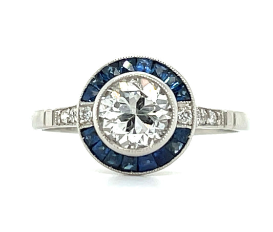 1.01ct Diamond &  0.56ctw Sapphire 16 Stones PT  3.30gr Ring Handmade .16ct Sd S