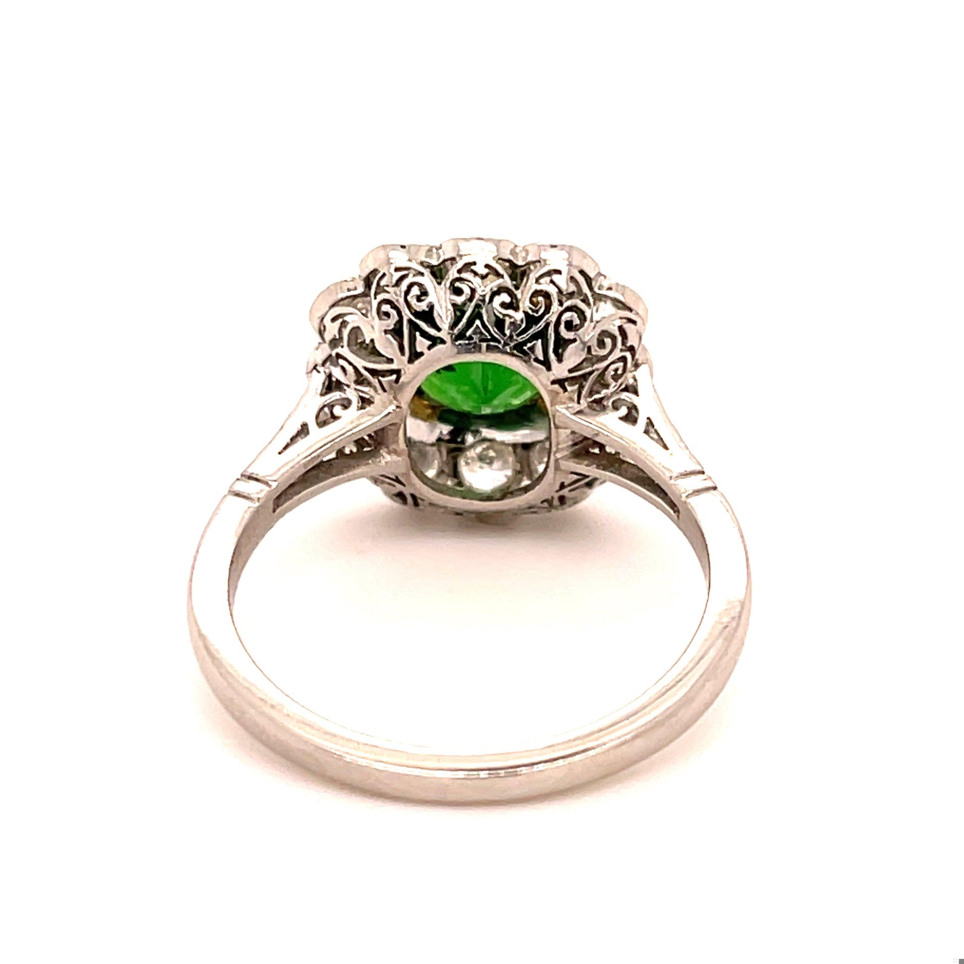 1.98ct Tsavorite Garnet 1ct Old European Cut Diamond Modern Handmade PT Ring