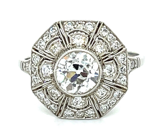 1.11ct European-cut Diamond PT  4.10gr Ring .72ct Sd Size 6.50