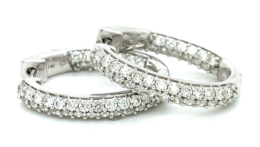 1.00ct Diamond 14KW  5.10gr Earrings Hoop Length .75