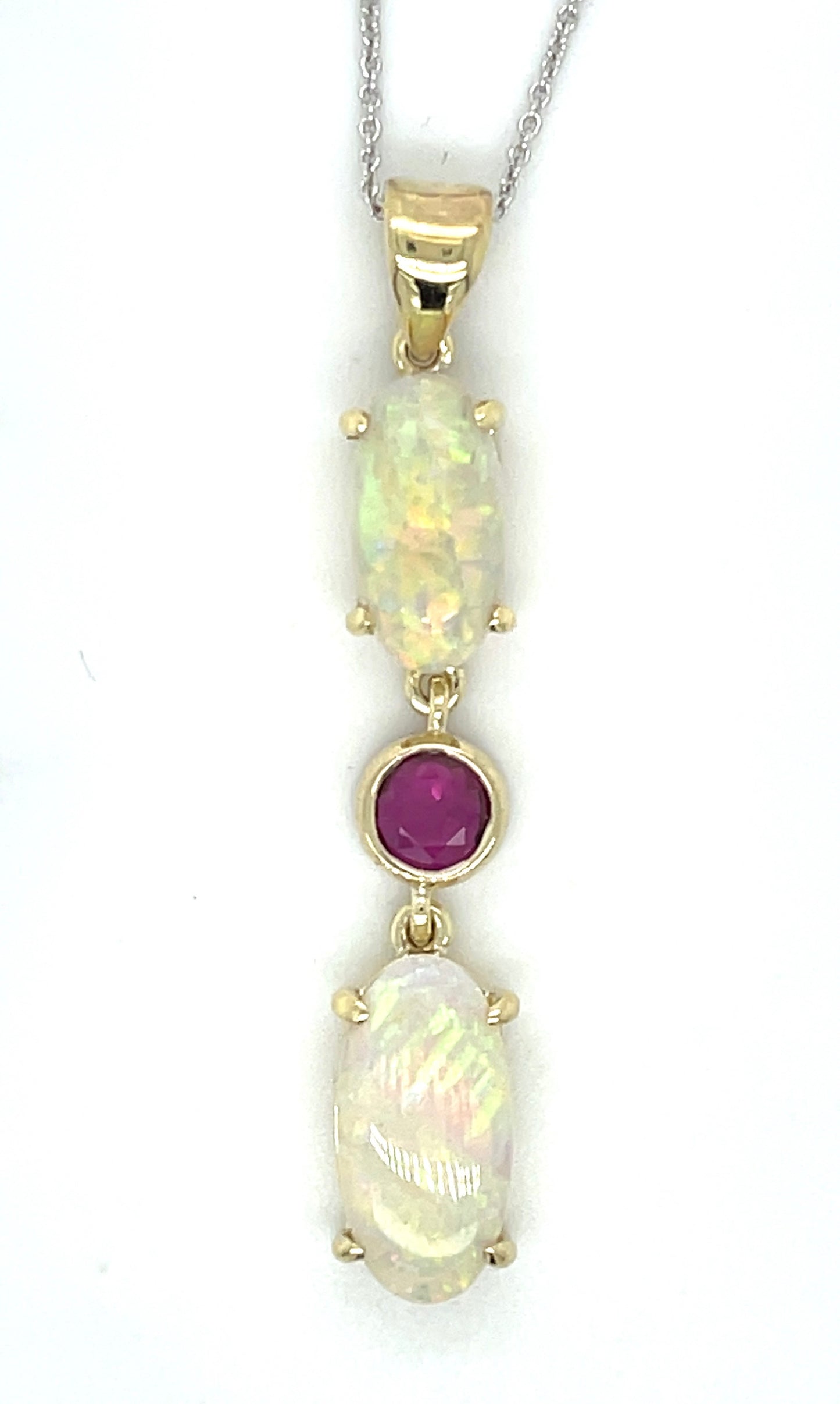 4.09ct Australian  Opal &  0.58ctw Ruby 14KY  4.70gr Pendant Length 16
