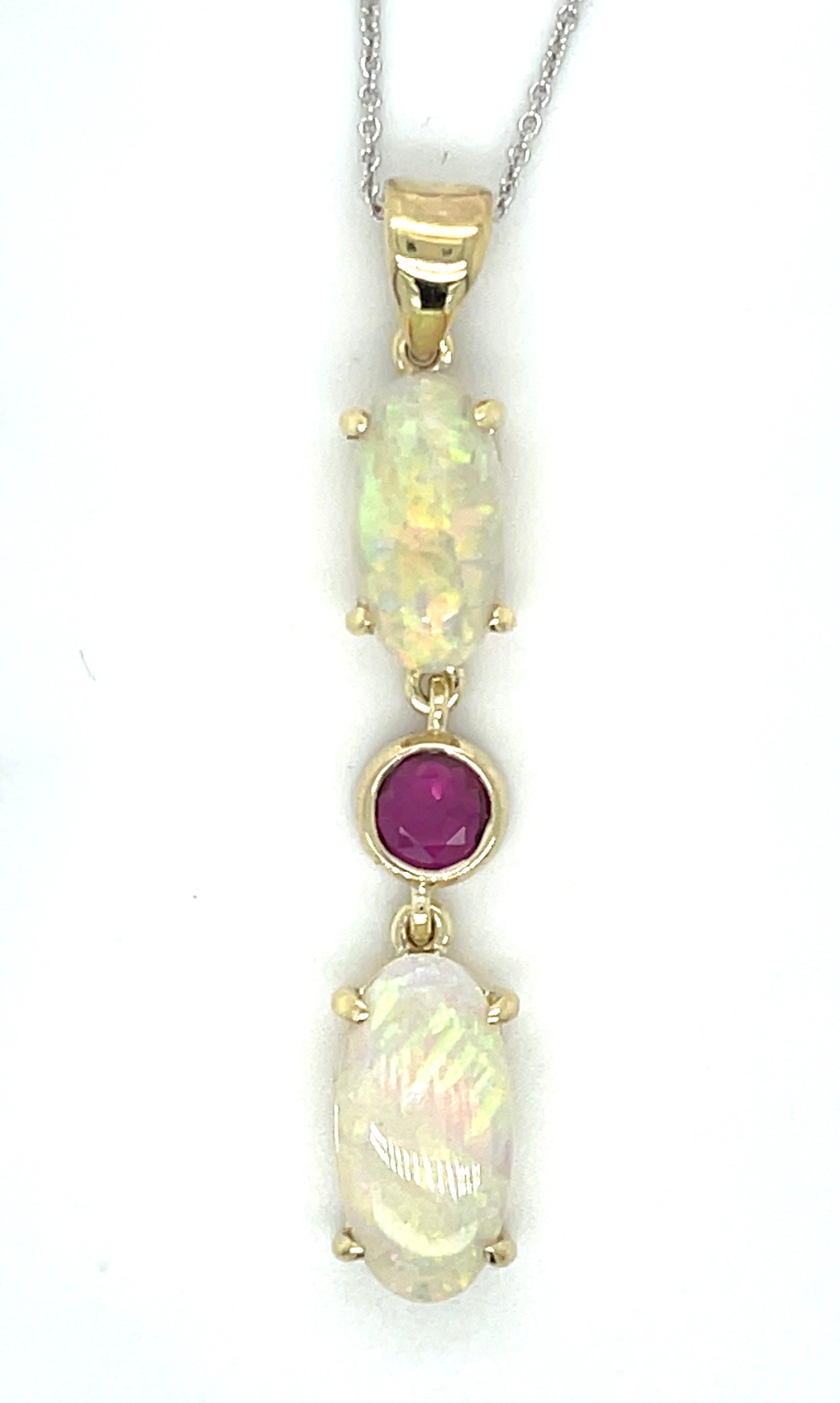 4.09ct Australian  Opal &  0.58ctw Ruby 14KY  4.70gr Pendant Length 16