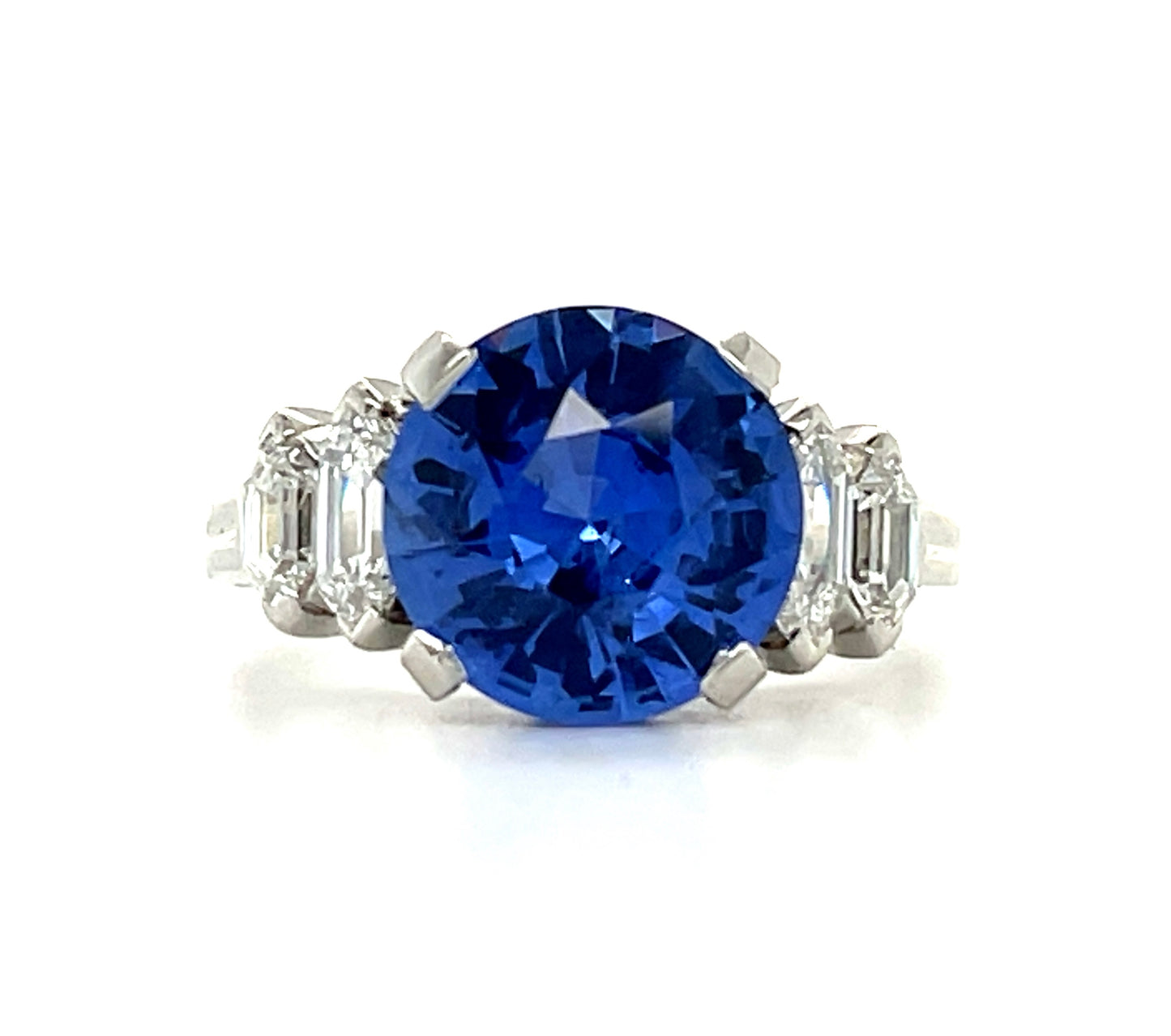 4.43ct Sri Lanka Heated Sapphire .90ct Modified Marquise Diamond Platinum Ring