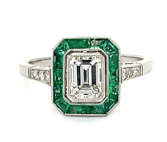 1ct Emerald Cut Diamond GIA I VVS2 Platinum Handmade & Inspired Ring 1ct Calibre Emeralds .12ct SD