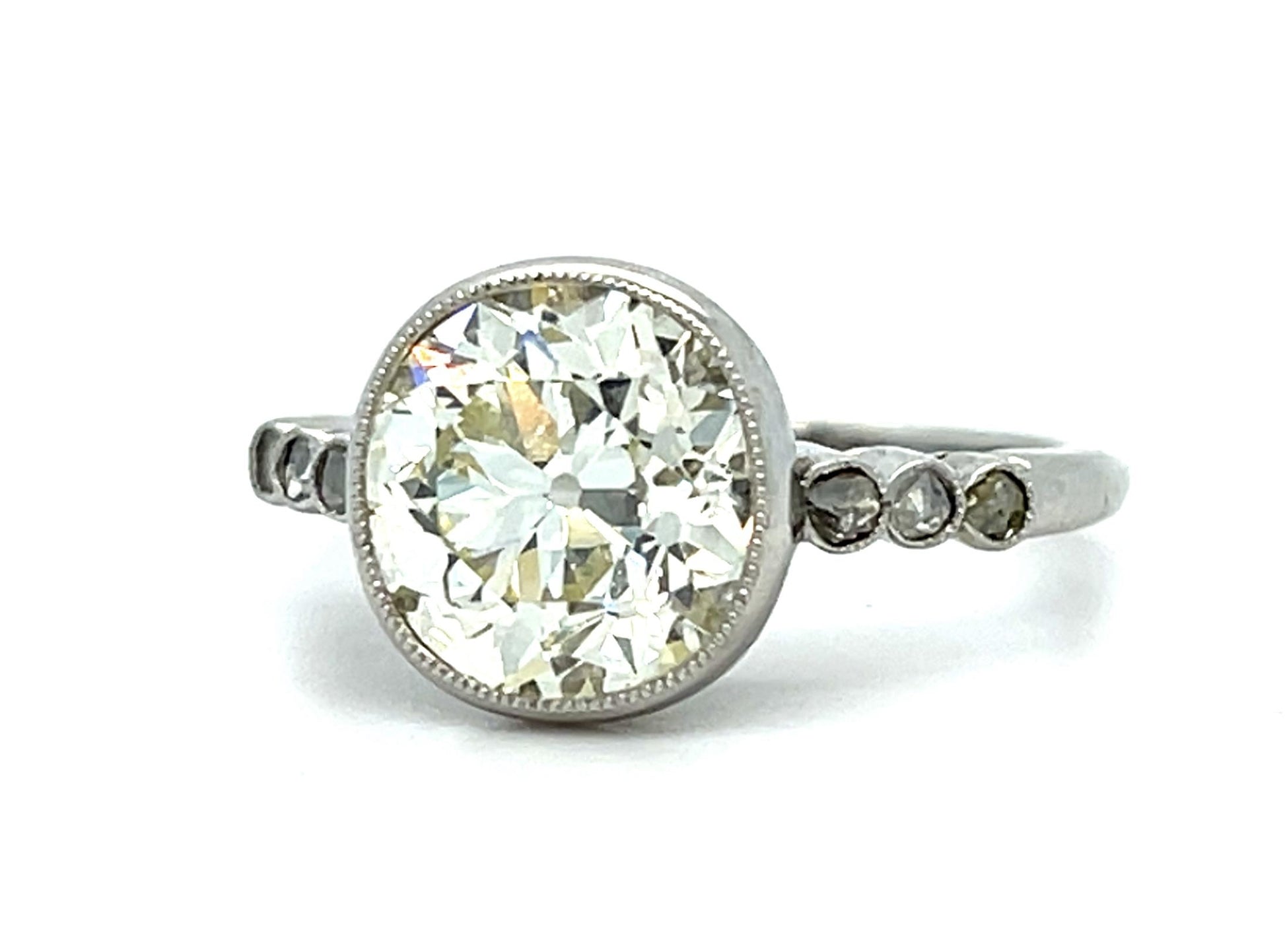 3.04ct Old European Diamond Platinum Handmade Ring 5.18g 5.50 Size