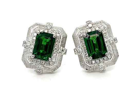 2.25ct Tsavorite .28ct Diamond Platinum Earrings 4.50g 1/4"