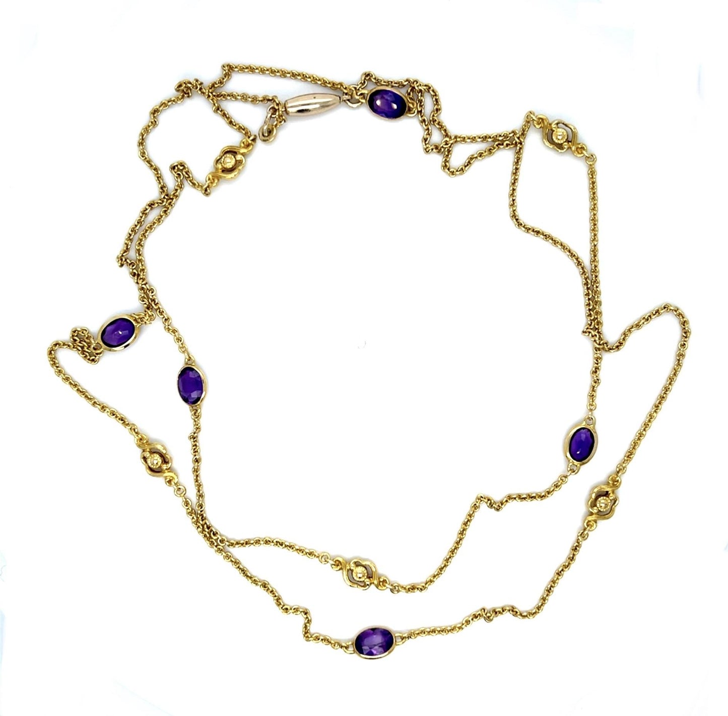 Original Victorian 5ct Amethyst 14KY Necklace (Antique 1880s) 10g 31.50"