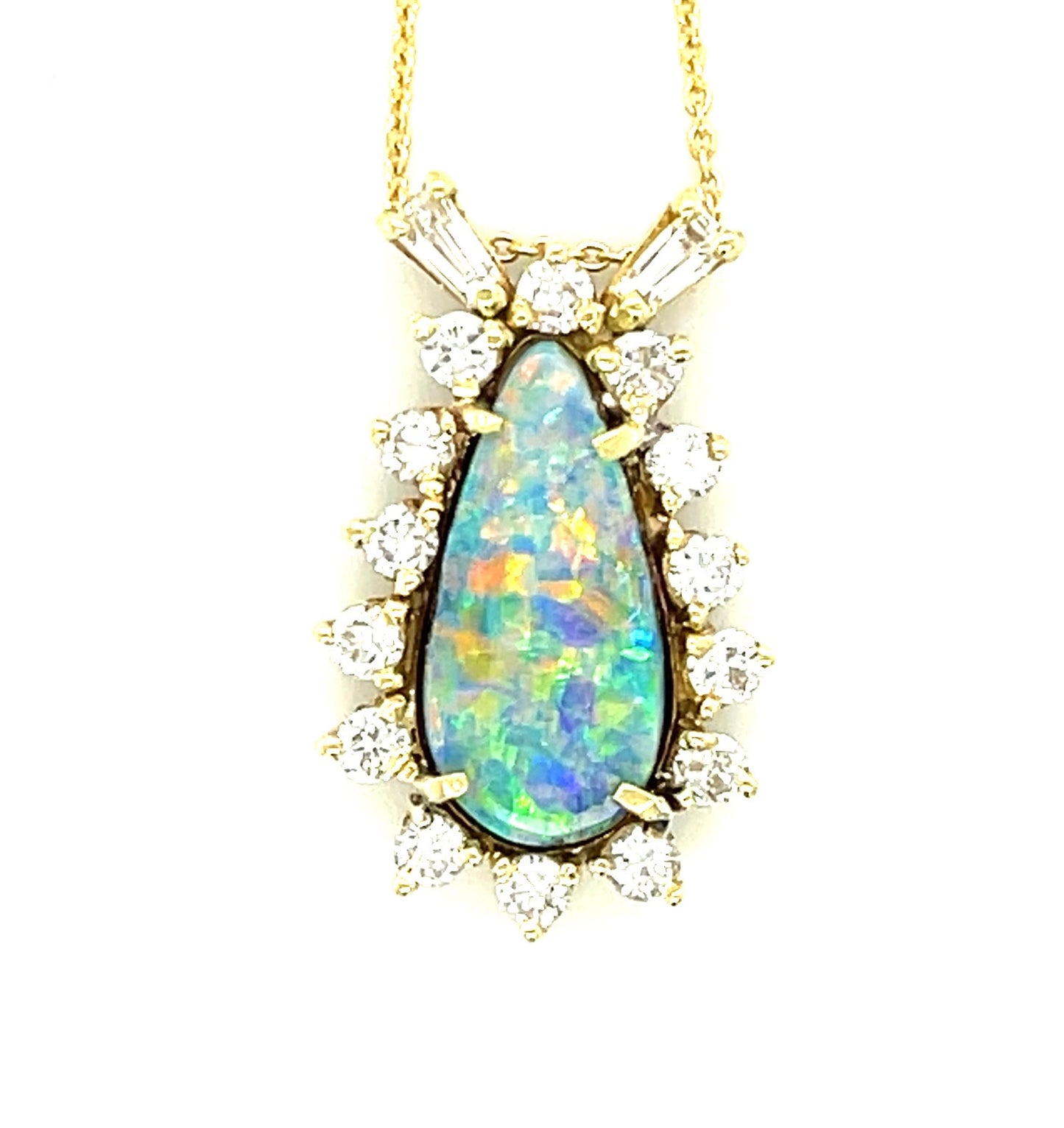 Estate  3.00ct Australian  Opal &  1.10ctw Diamond 14KY  3.42gr Pendant Boulder