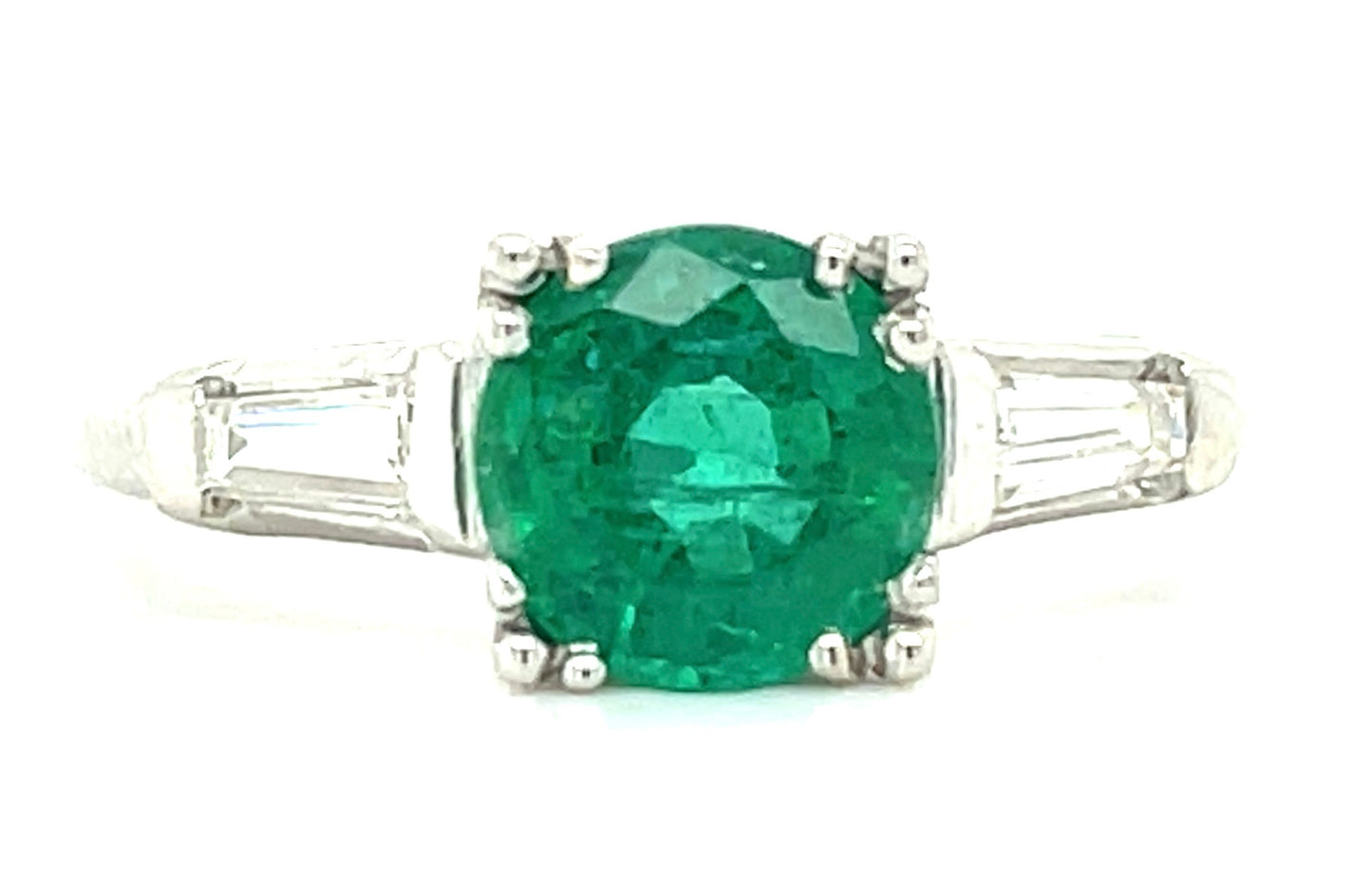 1ct Emerald & 0.30ctw Diamond PT 5.10gr Ring Circa 1970s Size 8