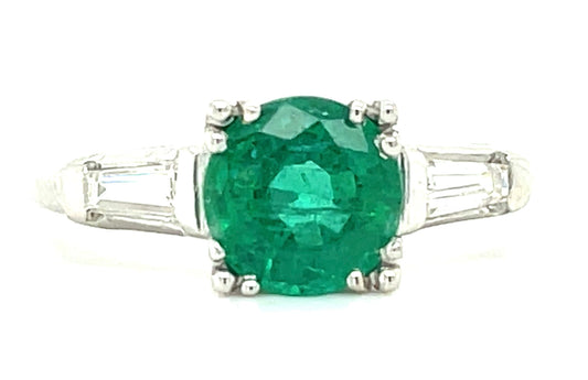 1ct Emerald & 0.30ctw Diamond PT 5.10gr Ring Circa 1970s Size 8