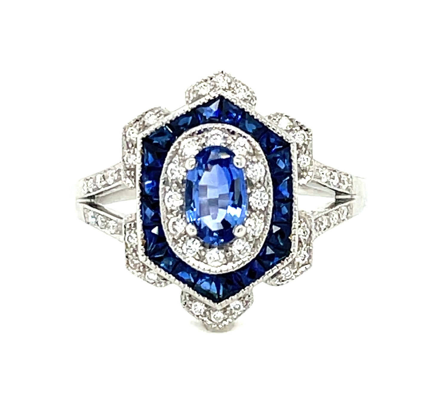1.50ct Sapphire &  0.22ctw Diamond 18KW  4.50gr Ring Size 6.50