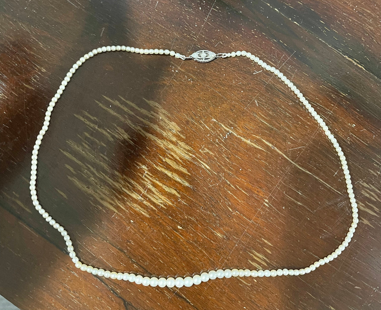 Natural Pearl &  0.10ctw Diamond PT Art Deco Necklace Circa 1920