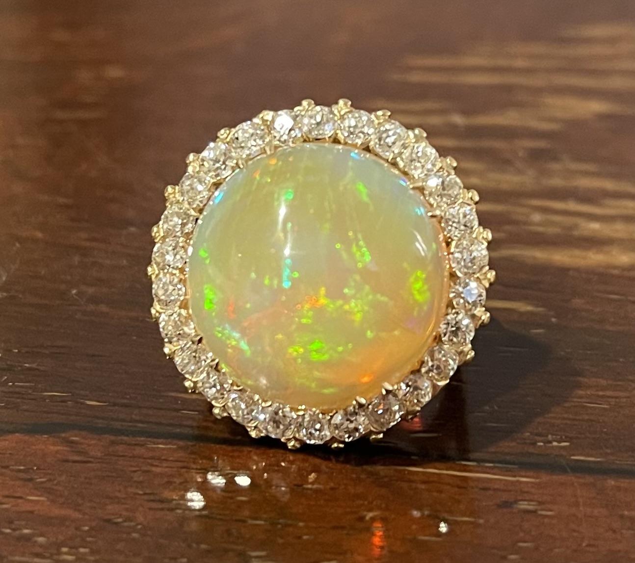 Estate  23.00ct Opal &  2.60ctw Diamond 14KY  12.20gr Victorian Ring Circa 1890s