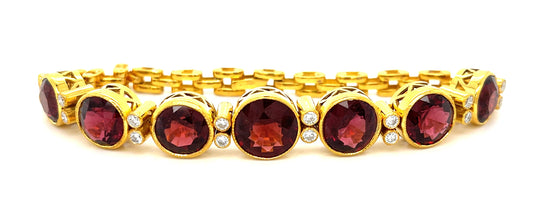 24.00ct Garnet &  0.80ctw Diamond 14KY  24.00gr Bracelet Length 7.50