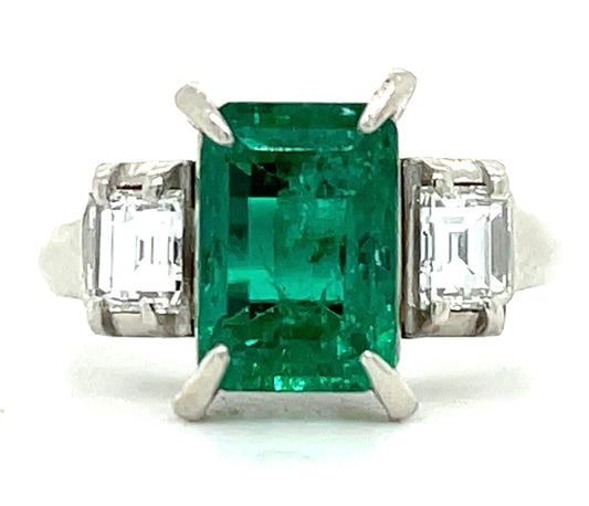 2.43ct Colombian Emerald &  0.55ctw Diamond PT  7.20gr Ring Size 6.25