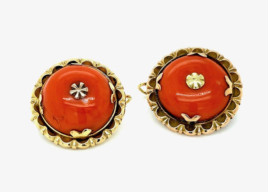 Coral 18KY Vintage Earrings 25.59g