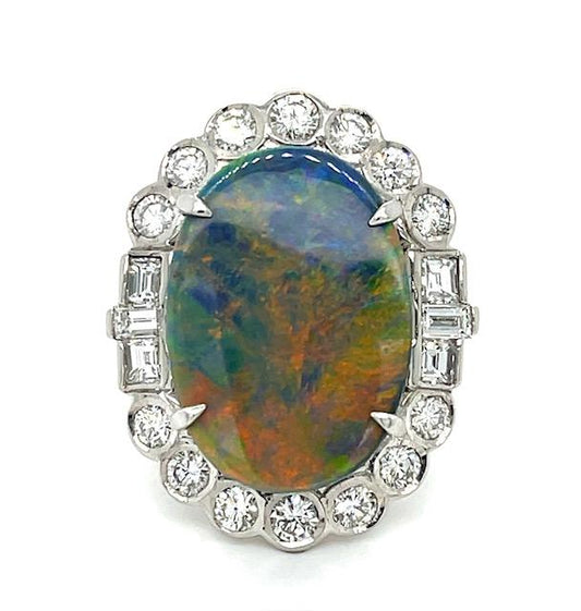 12.84ct Opal &  2.30ctw Diamond PT  20.76gr Ring Size 6.75
