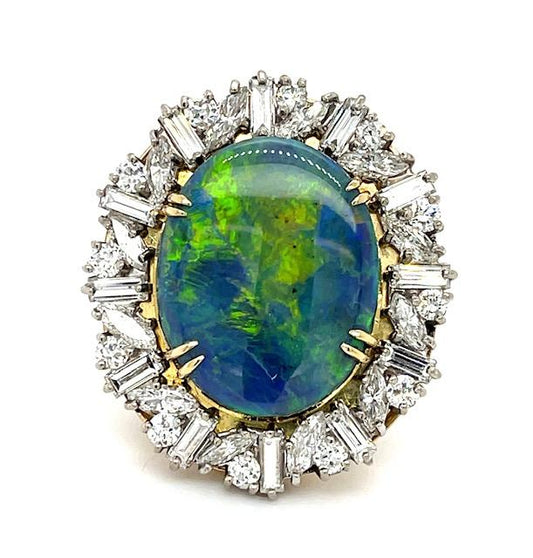 17.77ct Black Australian Opal 5.41ct Diamond PT/18KY Ring 8 Size 21.91g