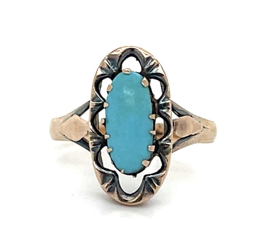 Victorian Turquoise 10KY Antique Ring (Circa 1890s) 1.30g 5.25 Size