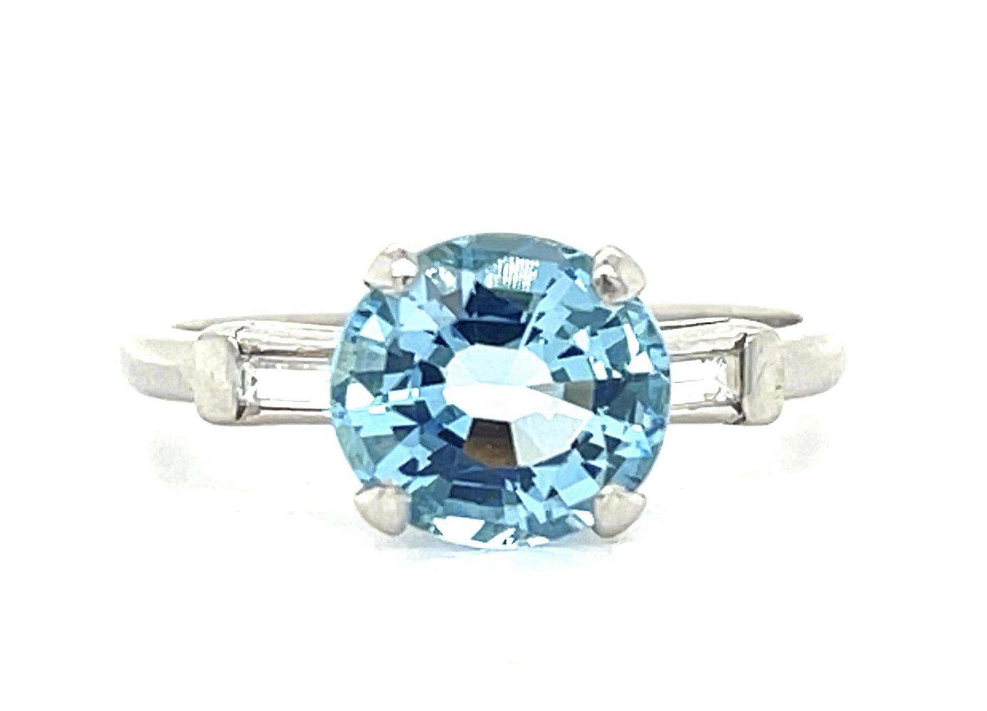 1.50ct Aqua .30ct Dia PT Estate Ring (c 1960s) 6 Size 4.56g