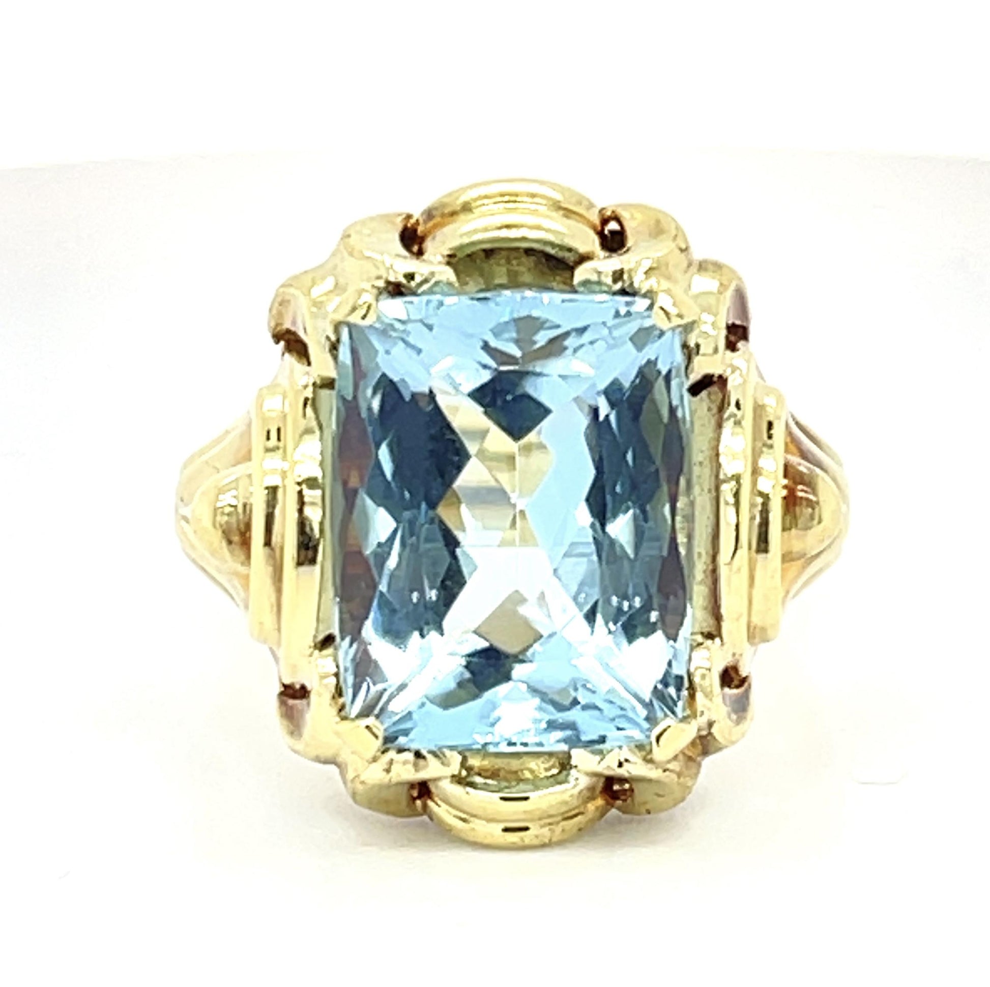 5.52ct Aquamarine 14KY Antique Ring Circa 1920s 4.63g 6.50 Size