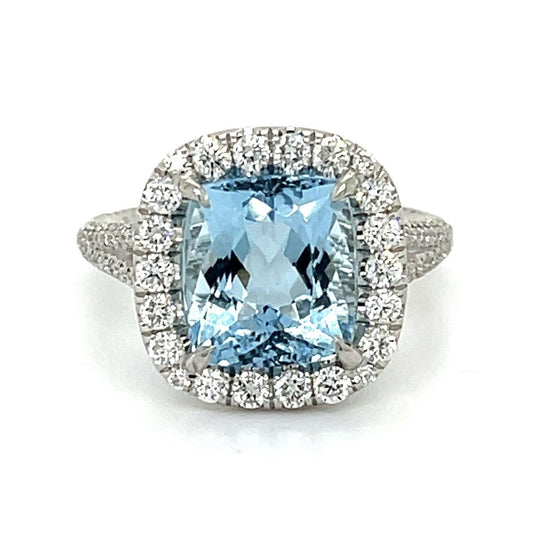 Lugano 3.46ct Aqua 1.20ct Diamond 18KW Ring 6.50 Size 5.27g