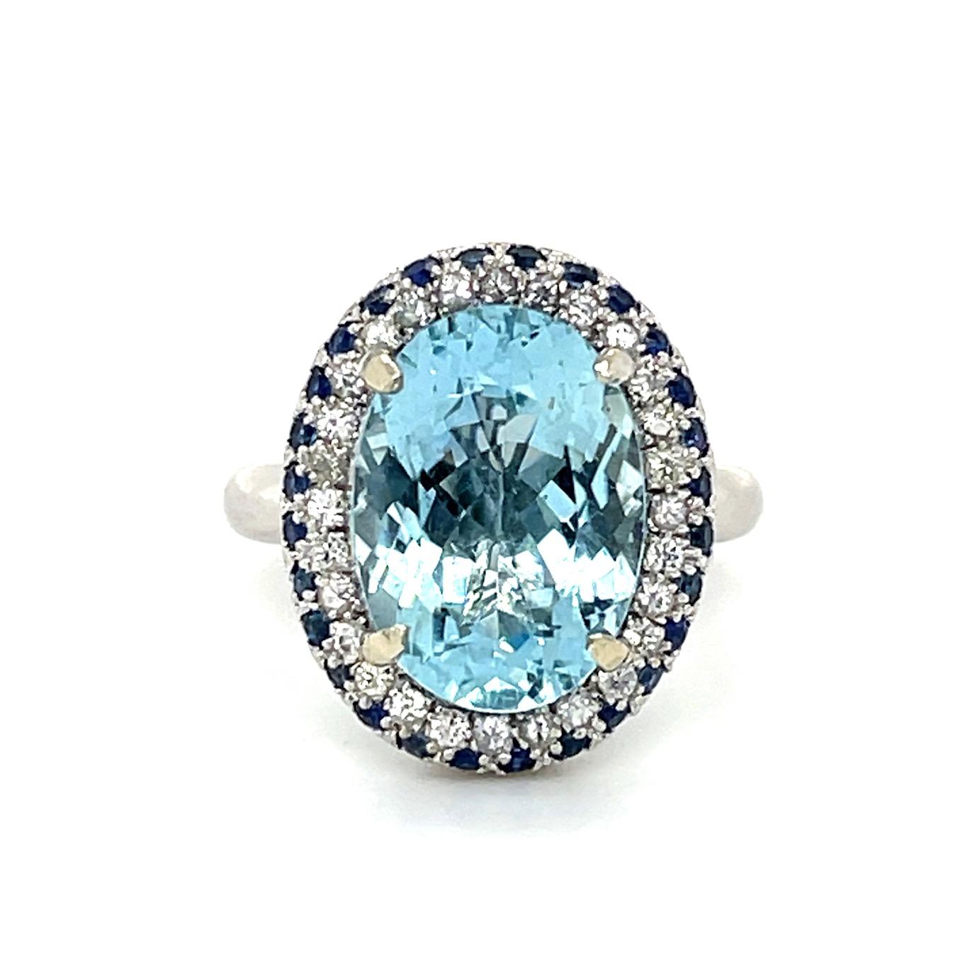 5.09ct Aqua .30ct Dia 14KW Ring 6 Size 6.08g