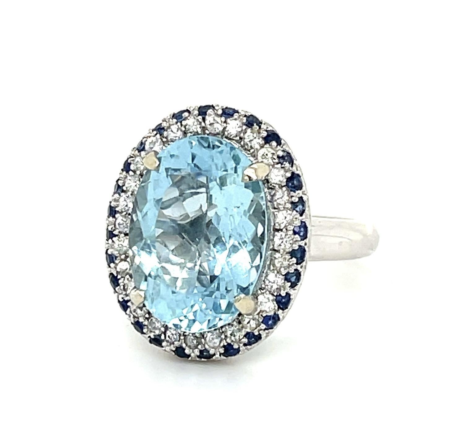 5.09ct Aqua .30ct Dia 14KW Ring 6 Size 6.08g