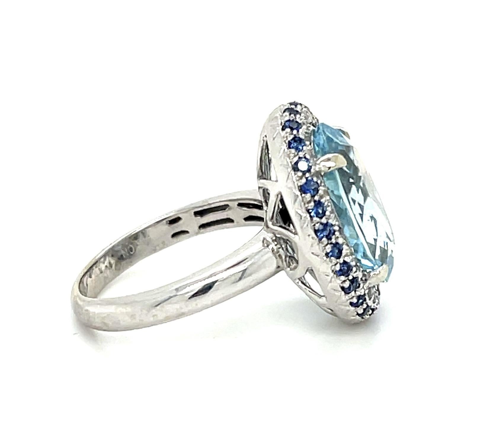 5.09ct Aqua .30ct Dia 14KW Ring 6 Size 6.08g