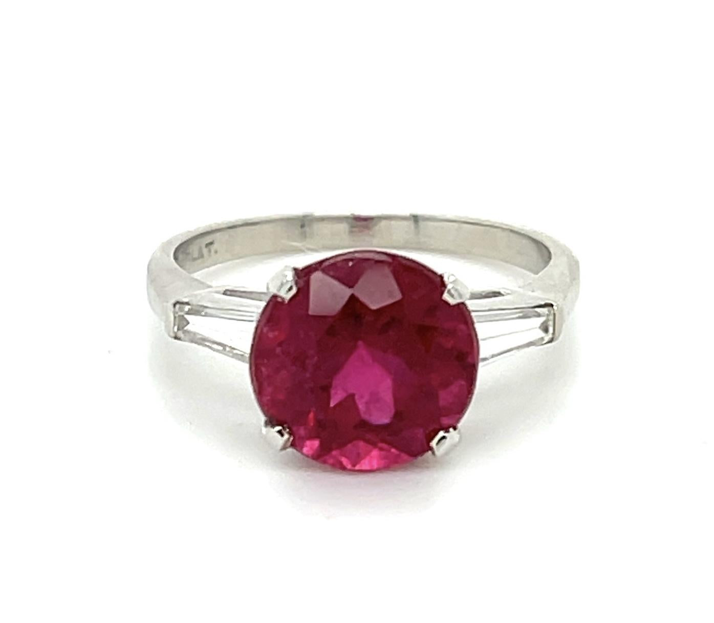 3.86ct Rubelite .30ct Diamond Platinum Estate Ring (c 1960s) 7 Size 4.42g