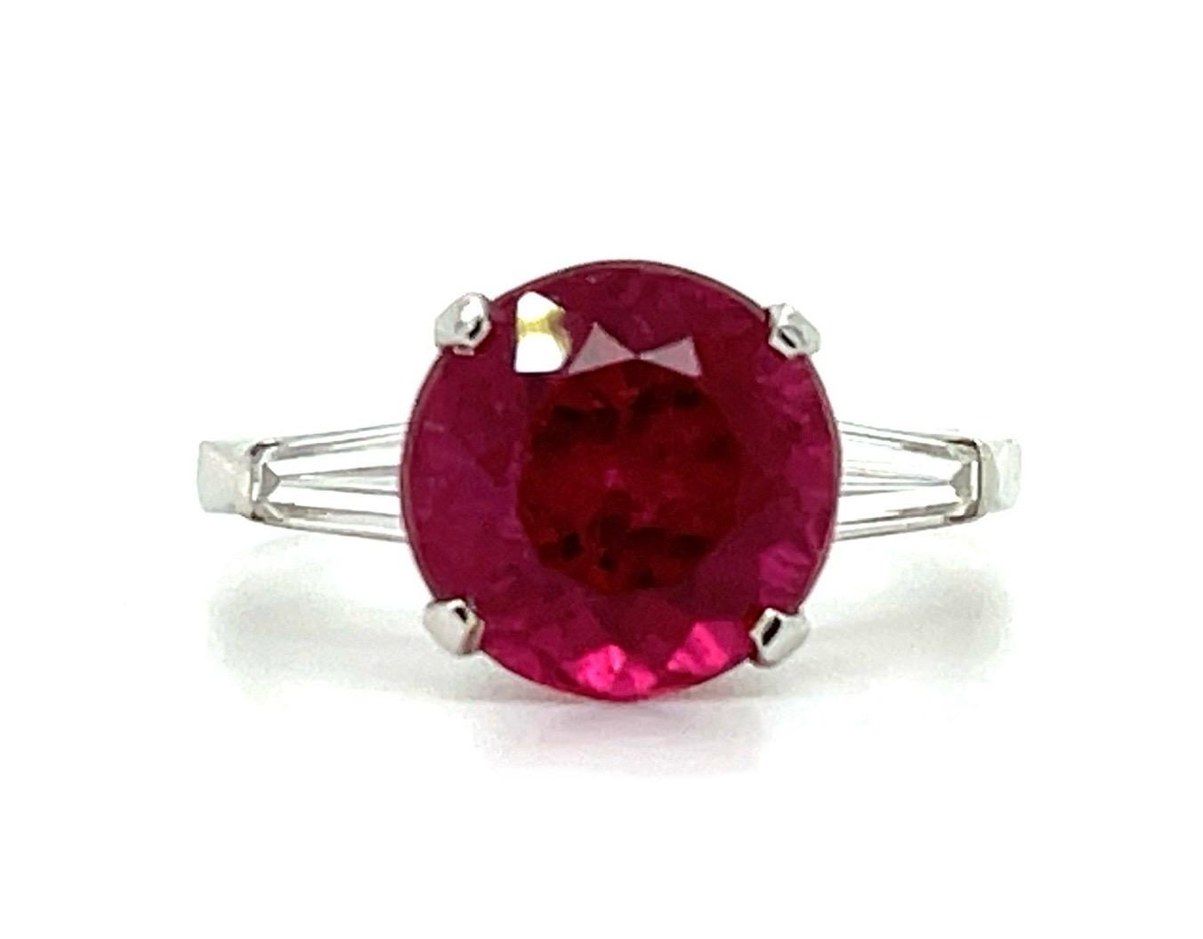 3.86ct Rubelite .30ct Diamond Platinum Estate Ring (c 1960s) 7 Size 4.42g