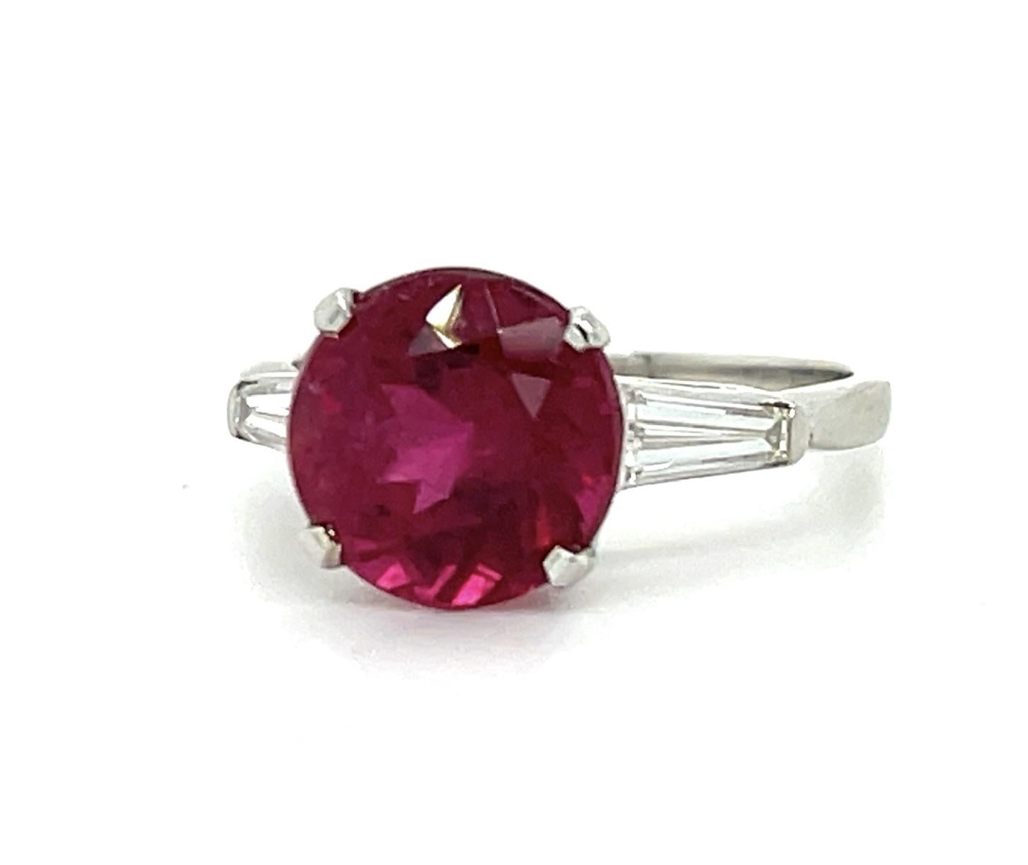 3.86ct Rubelite .30ct Diamond Platinum Estate Ring (c 1960s) 7 Size 4.42g