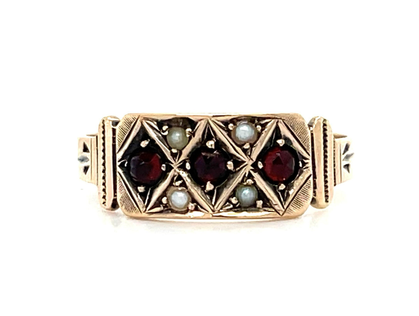 Victorian Garnet Pearl 9K Antique Band (c 1895) 7 Size 1.48g