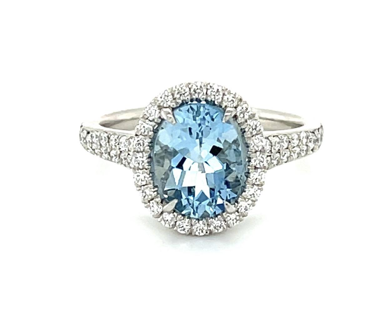 1.65ct Aqua .74ct Dia PT Ring 6.50 Size 6.73g