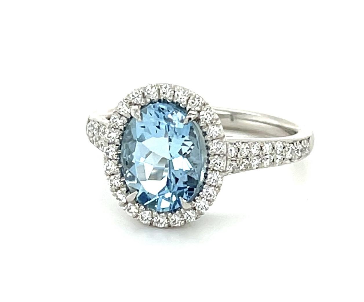 1.65ct Aqua .74ct Dia PT Ring 6.50 Size 6.73g