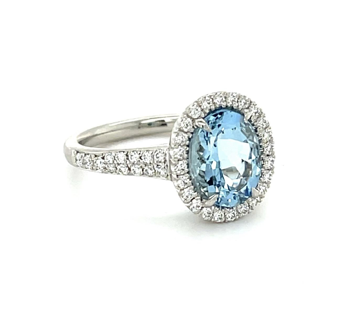 1.65ct Aqua .74ct Dia PT Ring 6.50 Size 6.73g