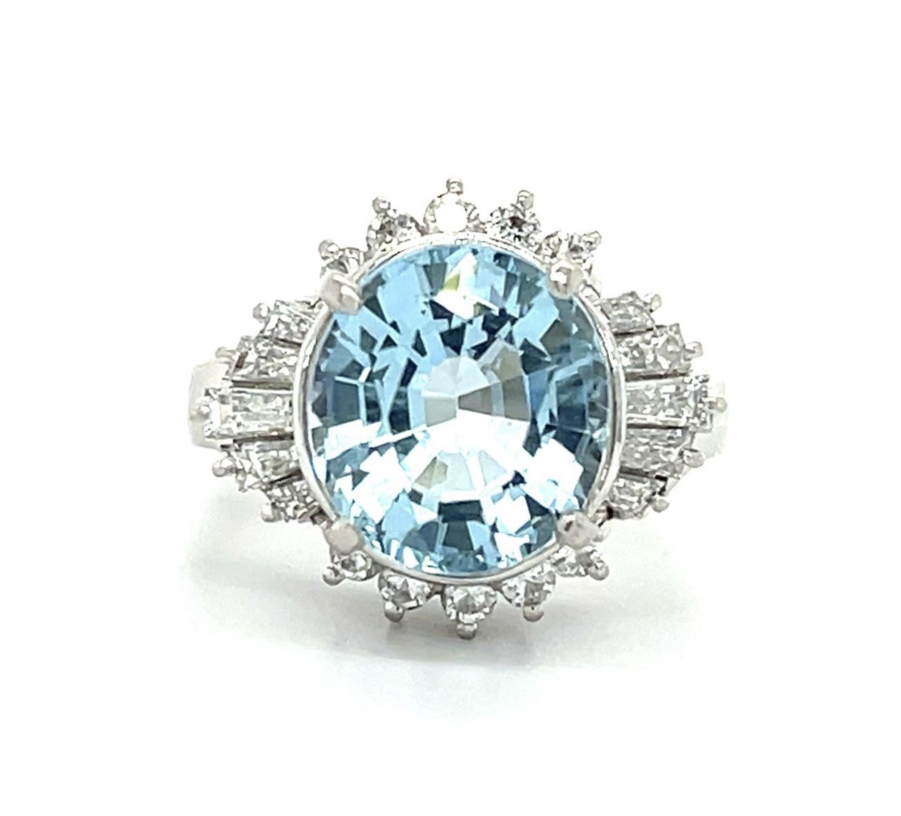 3.31ct Aqua .72ct Dia PT Estate Ring 6.50 Size 7.75g