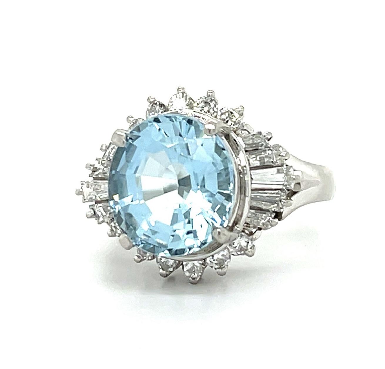 3.31ct Aqua .72ct Dia PT Estate Ring 6.50 Size 7.75g