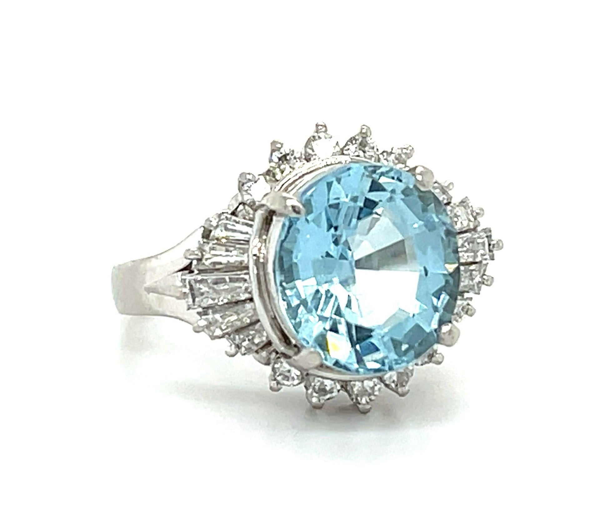 3.31ct Aqua .72ct Dia PT Estate Ring 6.50 Size 7.75g