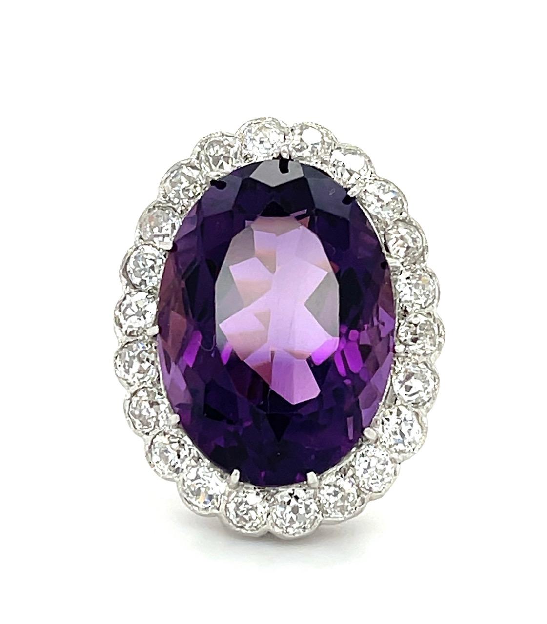 20ct Amethyst Vintage 14K 2 Tone Ring (c:1940s) 7 Size 11.10g