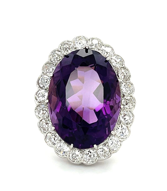 20ct Amethyst Vintage 14K 2 Tone Ring (c:1940s) 7 Size 11.10g