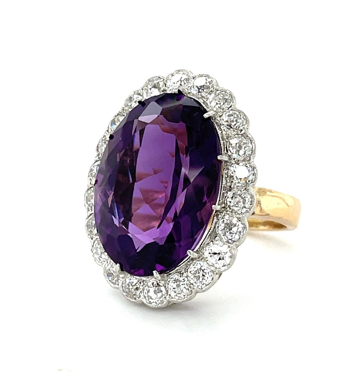 20ct Amethyst Vintage 14K 2 Tone Ring (c:1940s) 7 Size 11.10g