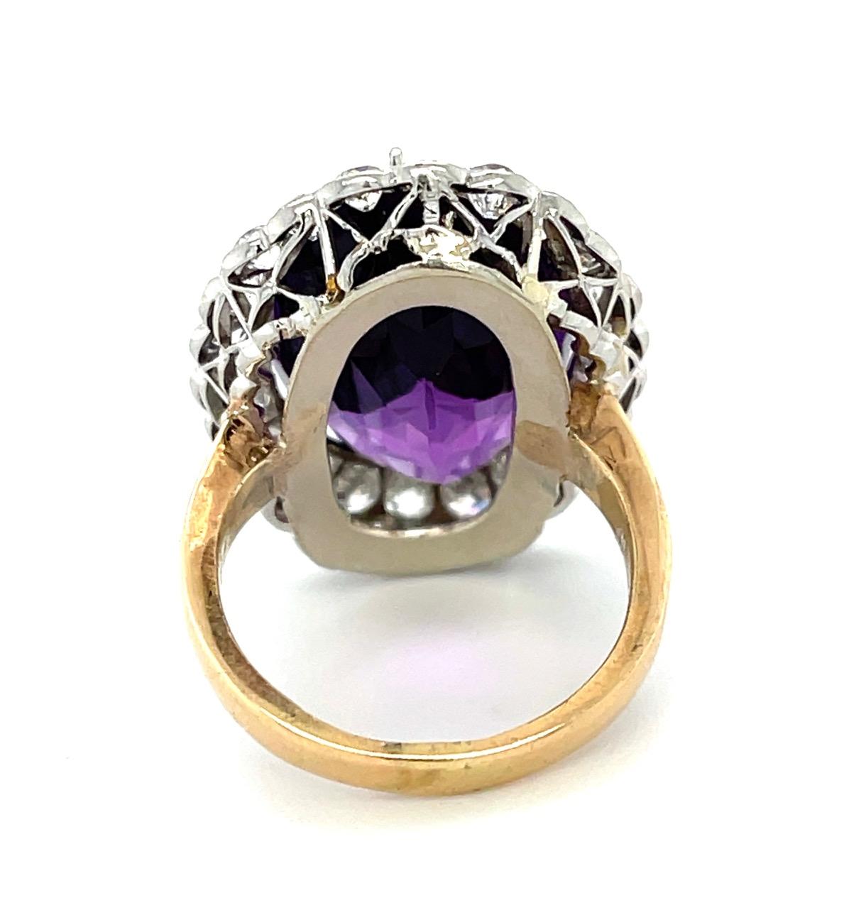 20ct Amethyst Vintage 14K 2 Tone Ring (c:1940s) 7 Size 11.10g