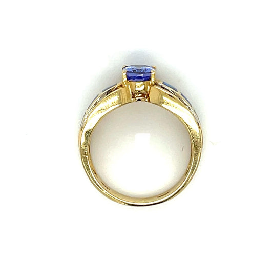 .90ct Tanzanite 14KY Estate Ring Inlaid Opal, .36ct Dia 6 Size 5.18g