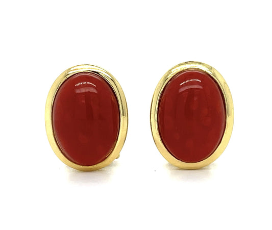 Italian 8ct Red Coral 18KY Vintage Earrings (c:1960s) 9.10g