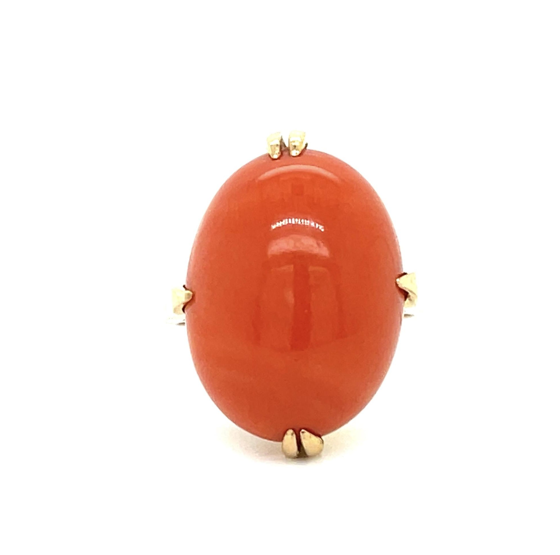 Original Victorian 12ct Coral 18KY Antique Ring (c:1870s) 5.86g 4.50 Size