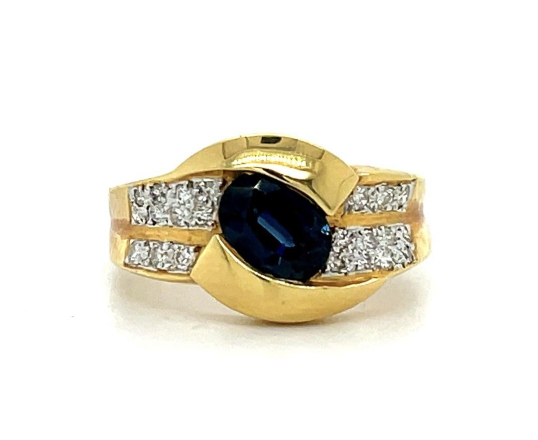 .94ct Sap .21ct 18KY Ring K.C. Designer 6.50 Size 5g