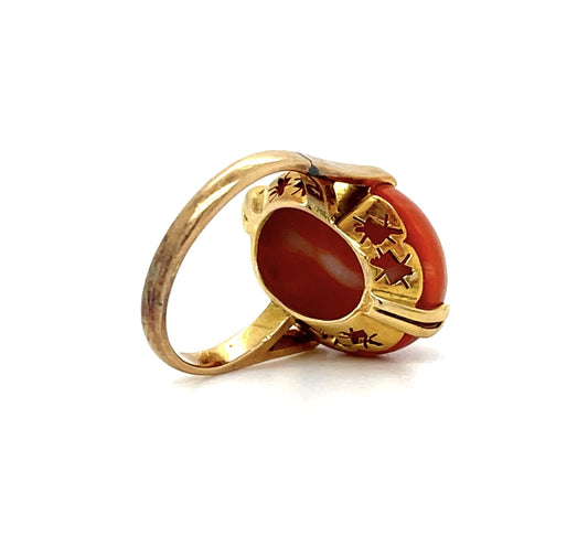 Original Victorian 12ct Coral 18KY Antique Ring (c:1870s) 5.86g 4.50 Size