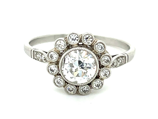 0.83ct European-cut Diamond PT  3.80gr Ring Handmade .44ct Sd