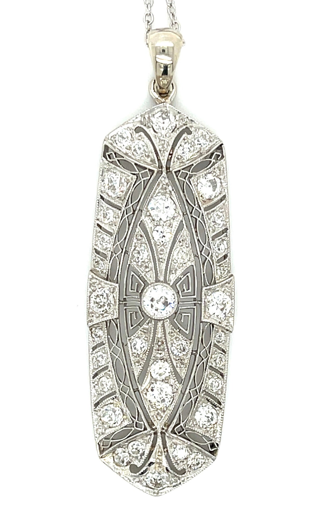 Estate  0.25ct European-cut Diamond PT  8.40gr Art Deco Pendant Circa 1920s 2.40
